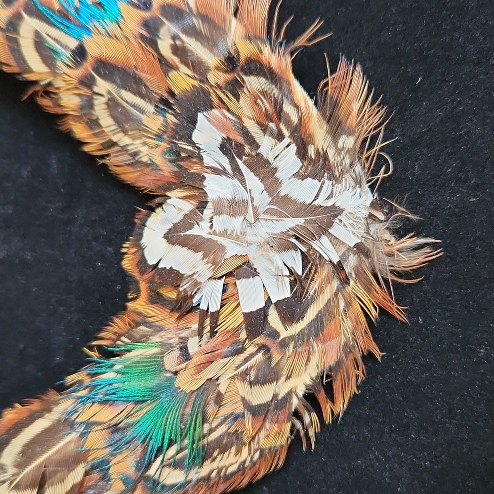 Real feather and leather choker necklace brown turquoise green white - Picture 3 of 9